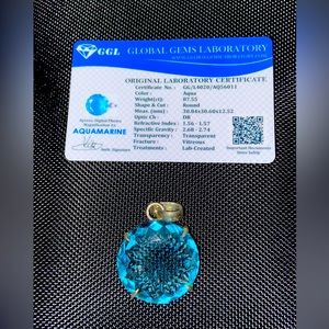 Lab Created Aquamarine Round Cut Pendant 87.55 Carats